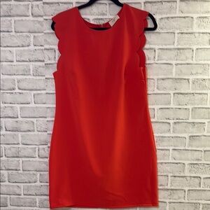 Everly Dress size large Sheath Orange red Classic Scallop Sleeve Zip